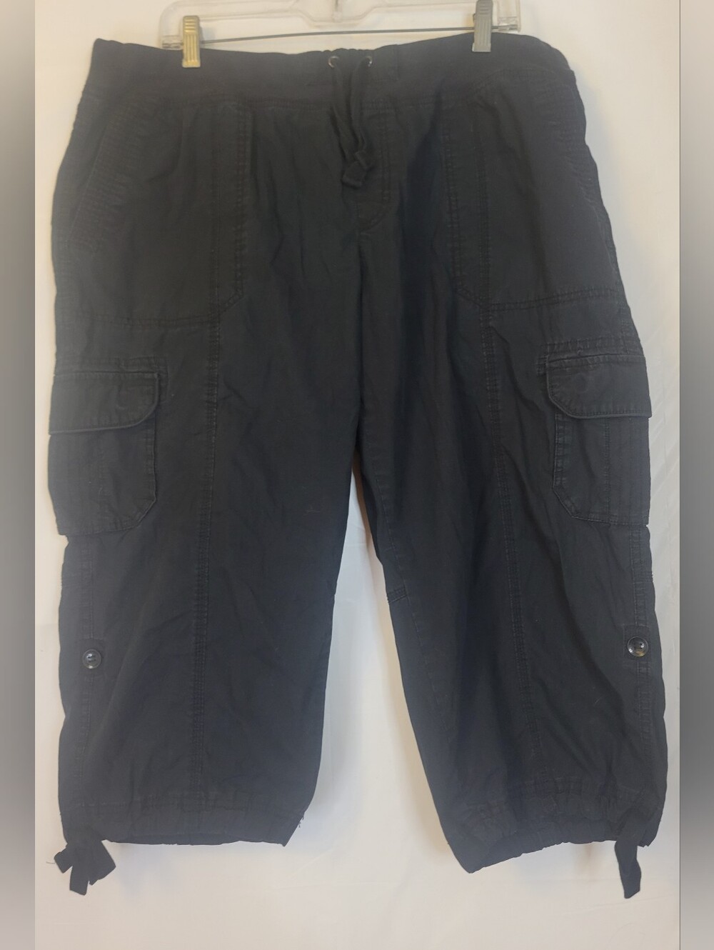 Calvin Klein Black Cargo Drawstring Capris
